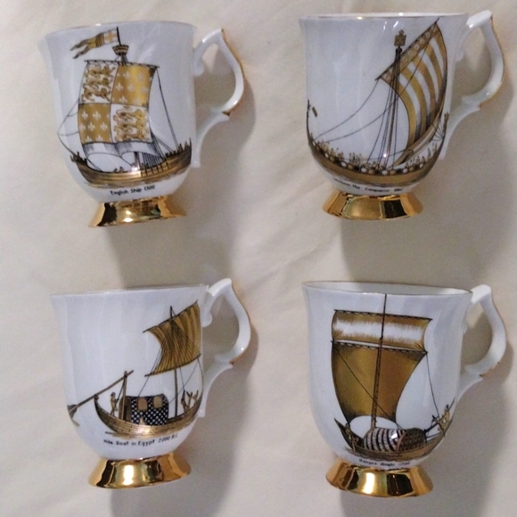 Antique Canadian Superior Fine Bone China Cups 1976-77 Exotic Boats Vintage Rare - Picture 2 of 8